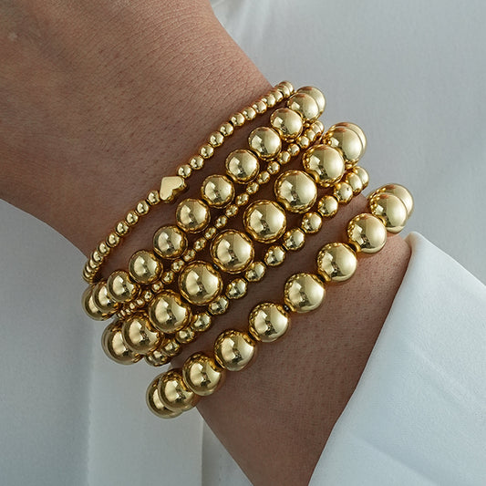 6pc Polished Gold Beaded Bracelet Stack