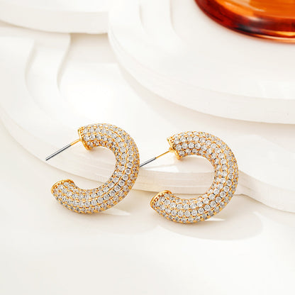 Gold Rhinestone C-Hoop Earrings