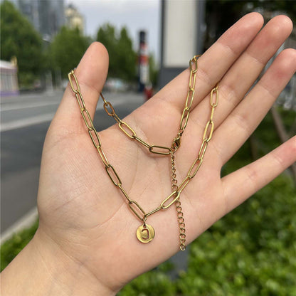 Chunky Initial Pendant Chain Necklace