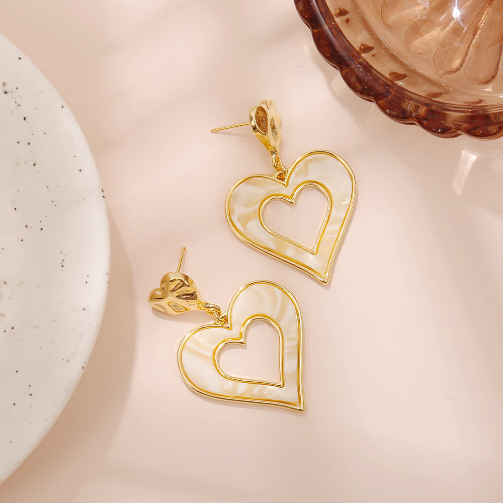 Marbled Heart Drop Earrings