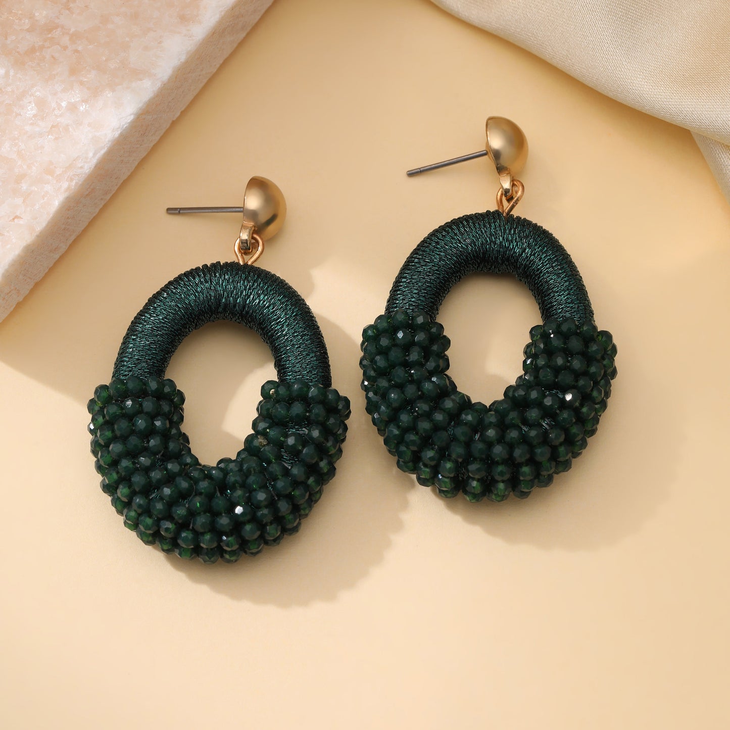 Beaded Gold Cluster Stud Earrings