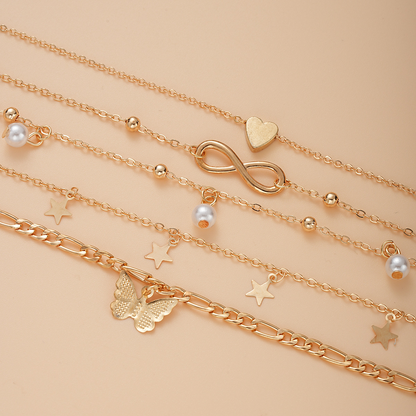 6pc Gold Charm Anklet Set