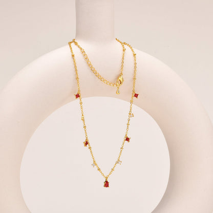 Dainty Red Gemstone Charm Necklace