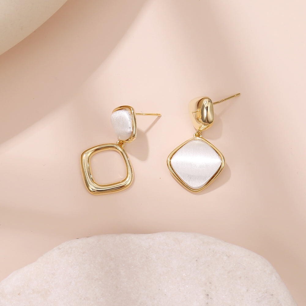 Asymmetrical White Geometric Drop Earrings