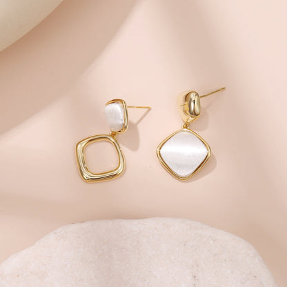 Asymmetrical White Geometric Drop Earrings