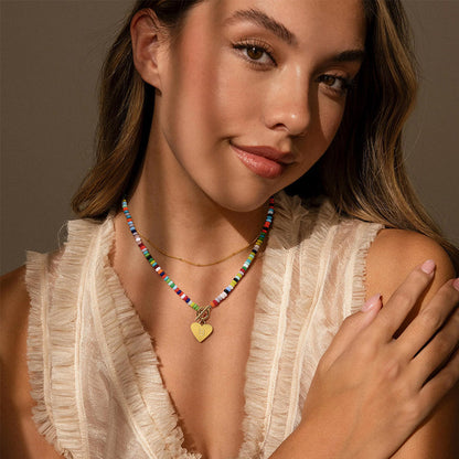 Beaded Heart Initial Pendant Necklace