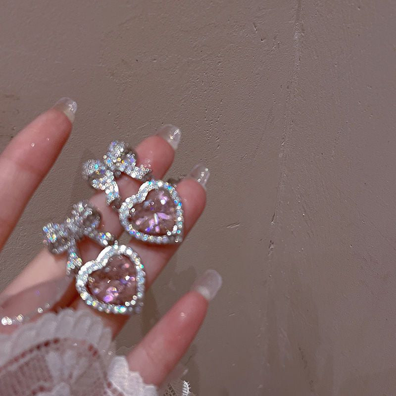Pink Heart Bow Drop Earrings