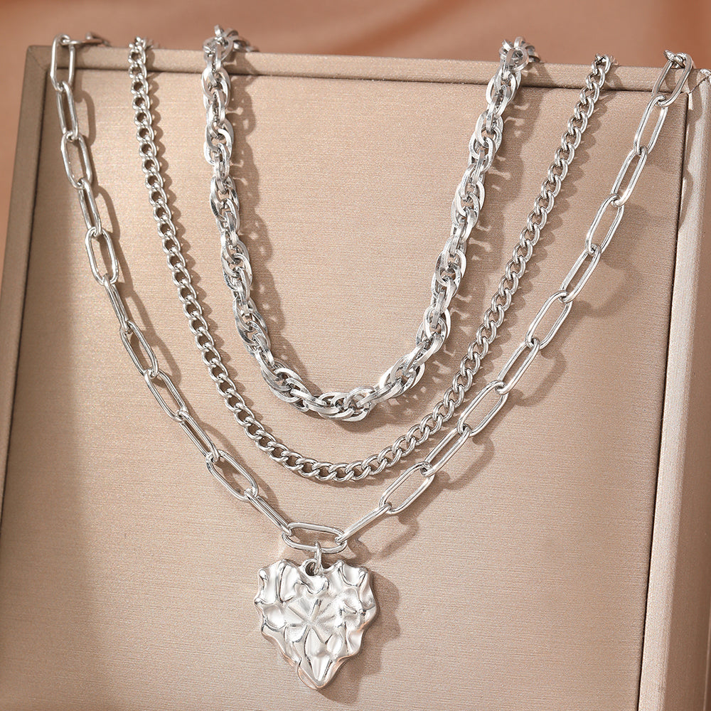 3pc Chunky Heart Pendant Necklace Set