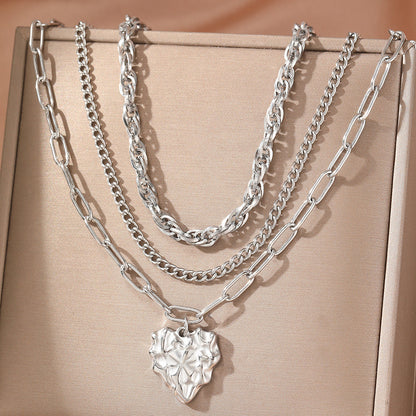3pc Chunky Heart Pendant Necklace Set