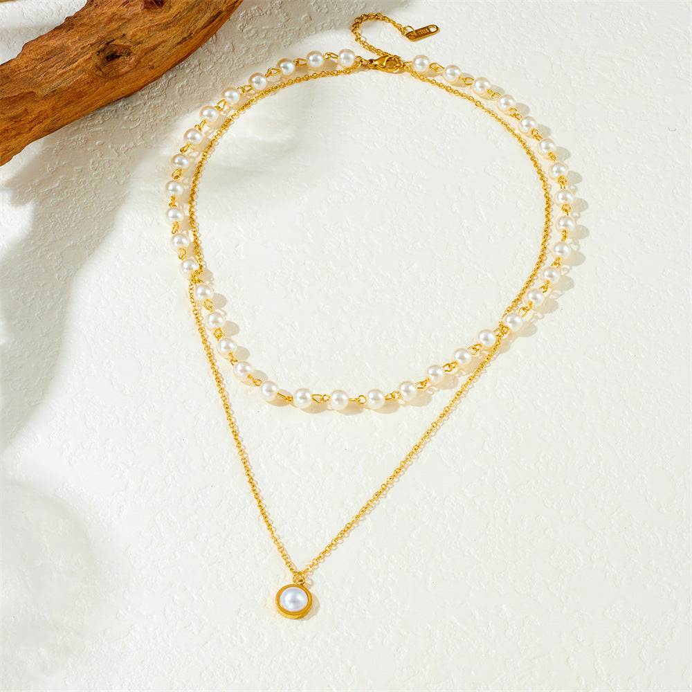 2pc Pearl Bead and Pendant Necklace Set