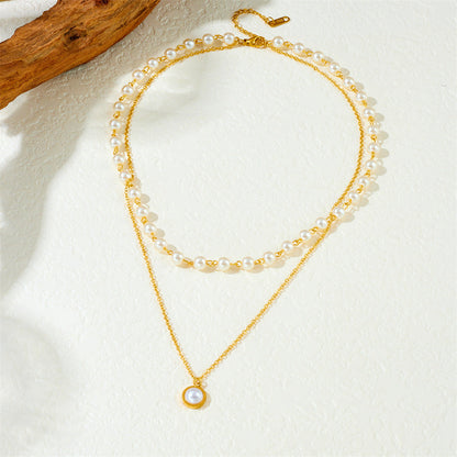 2pc Pearl Bead and Pendant Necklace Set