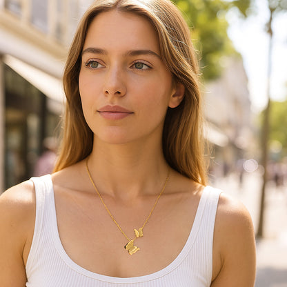 2pc Gold Butterfly Pendant Necklace
