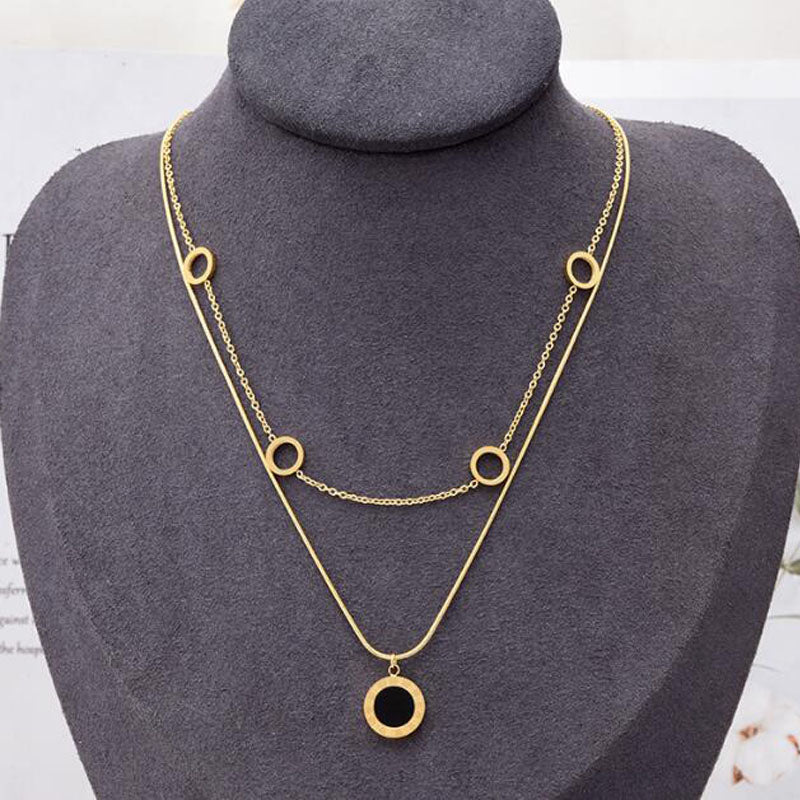 2pc Gold Circle Pendant Necklace Set