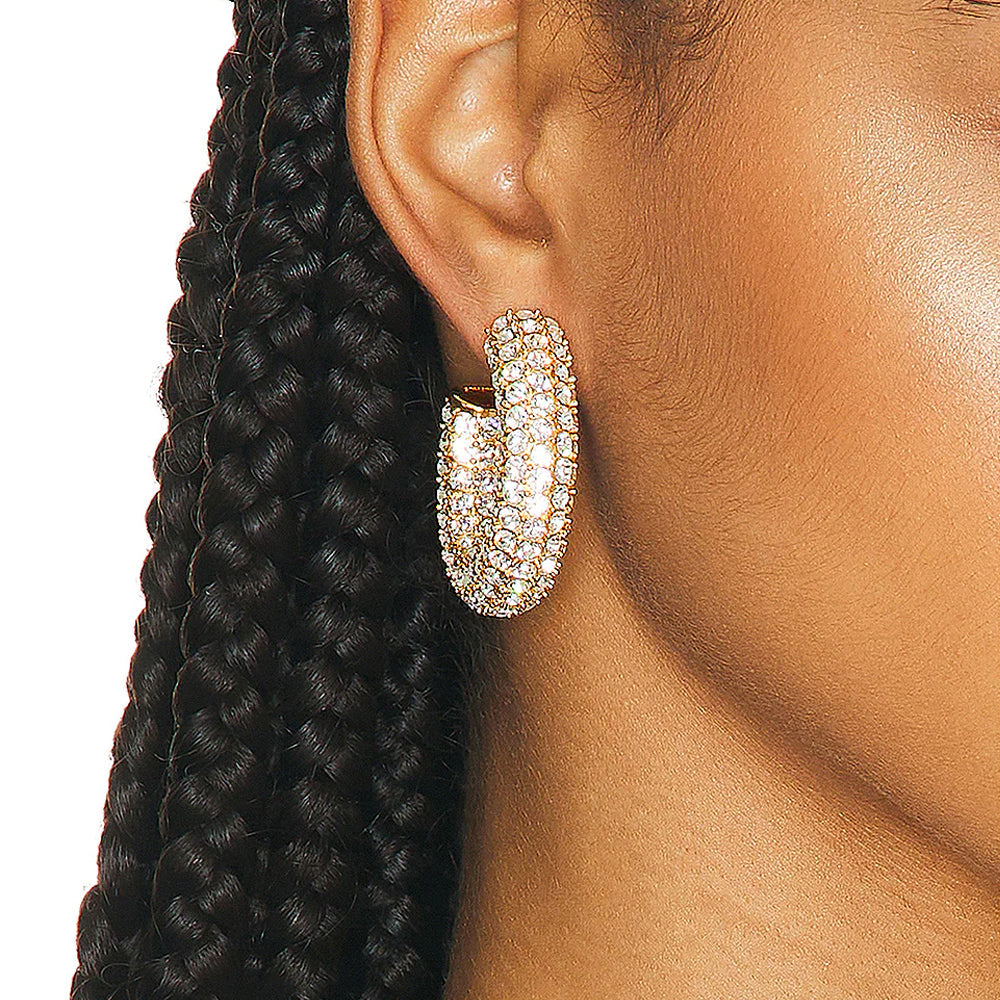 Gold Rhinestone C-Hoop Earrings