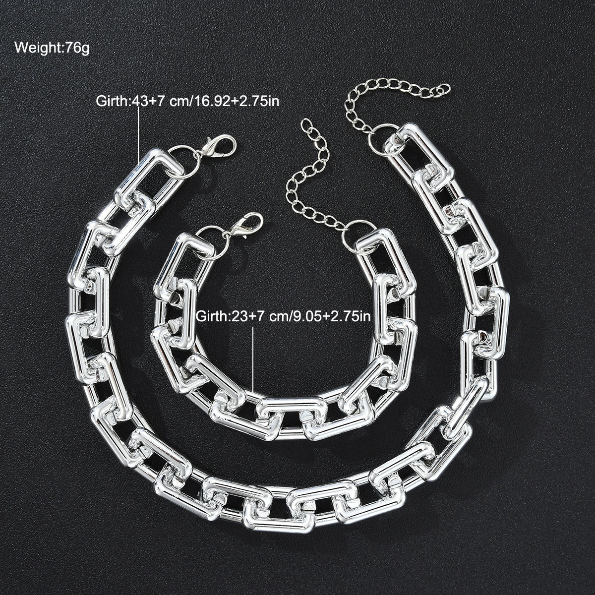 2pc Thick Paperclip Chain Necklace & Bracelet Set