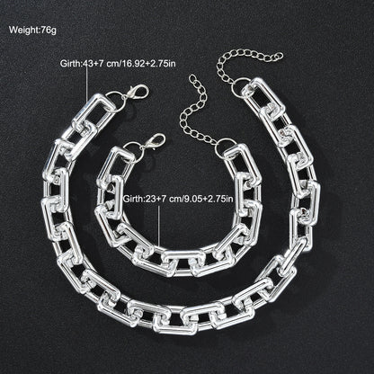 2pc Thick Paperclip Chain Necklace & Bracelet Set
