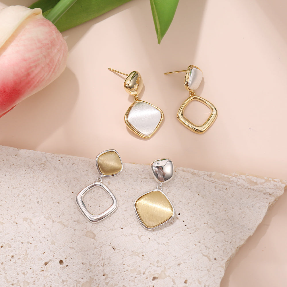 Asymmetrical White Geometric Drop Earrings