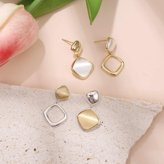 Asymmetrical White Geometric Drop Earrings