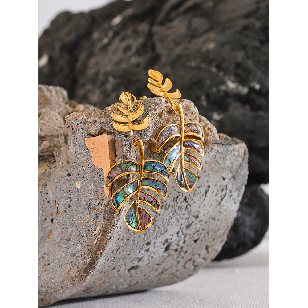 Abalone Palm Leaf Drop Earrings