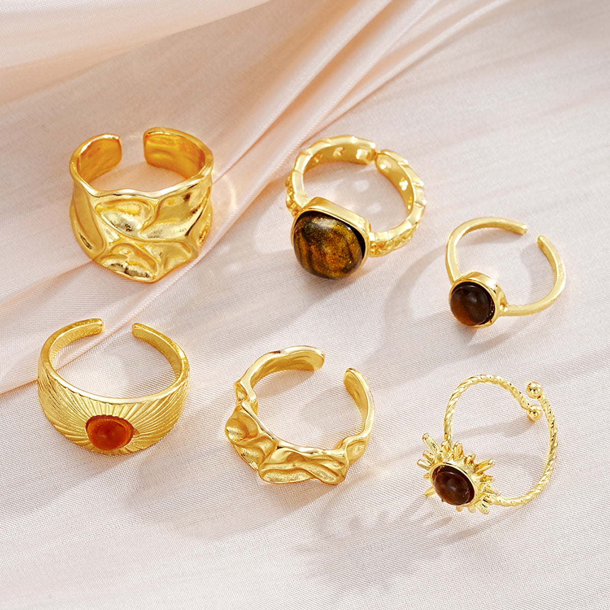 6pc Vintage Tiger Eye Ring Set