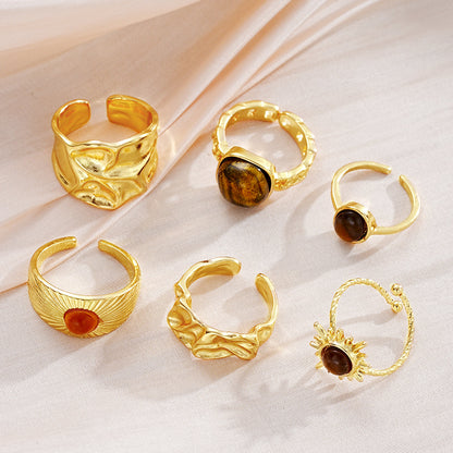 6pc Vintage Tiger Eye Ring Set