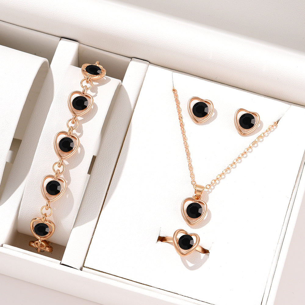 4pc Rose Gold Heart Crystal Jewelry Set