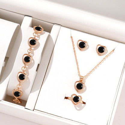 4pc Rose Gold Heart Crystal Jewelry Set