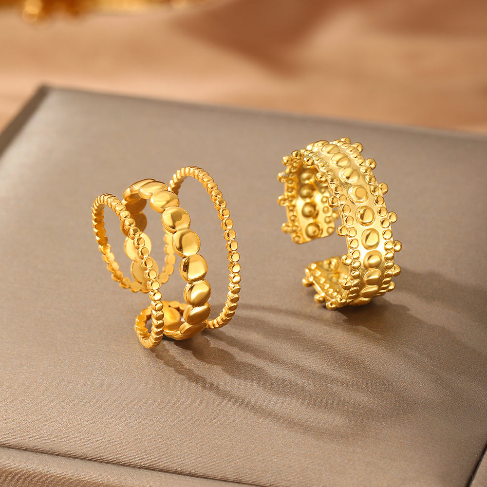 3pc Gold Beaded Ring Stack