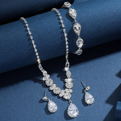 4pc Rhinestone Water Droplet Jewelry Set