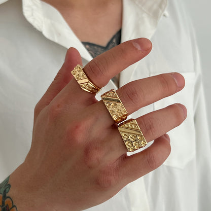 3pc Chunky Vintage Gold Ring Set