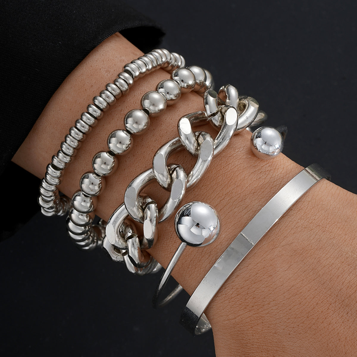 5pc Chunky & Pearl Bracelet Set