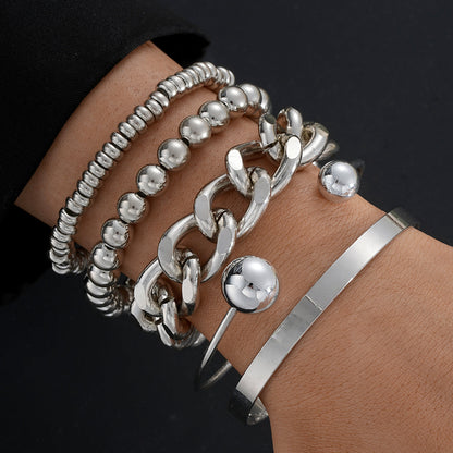 5pc Chunky & Pearl Bracelet Set