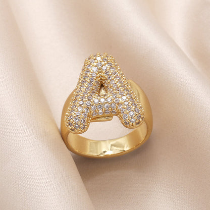 Gold Bubble Letter Initial Ring
