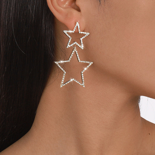 Double Star Rhinestone Drop Earrings
