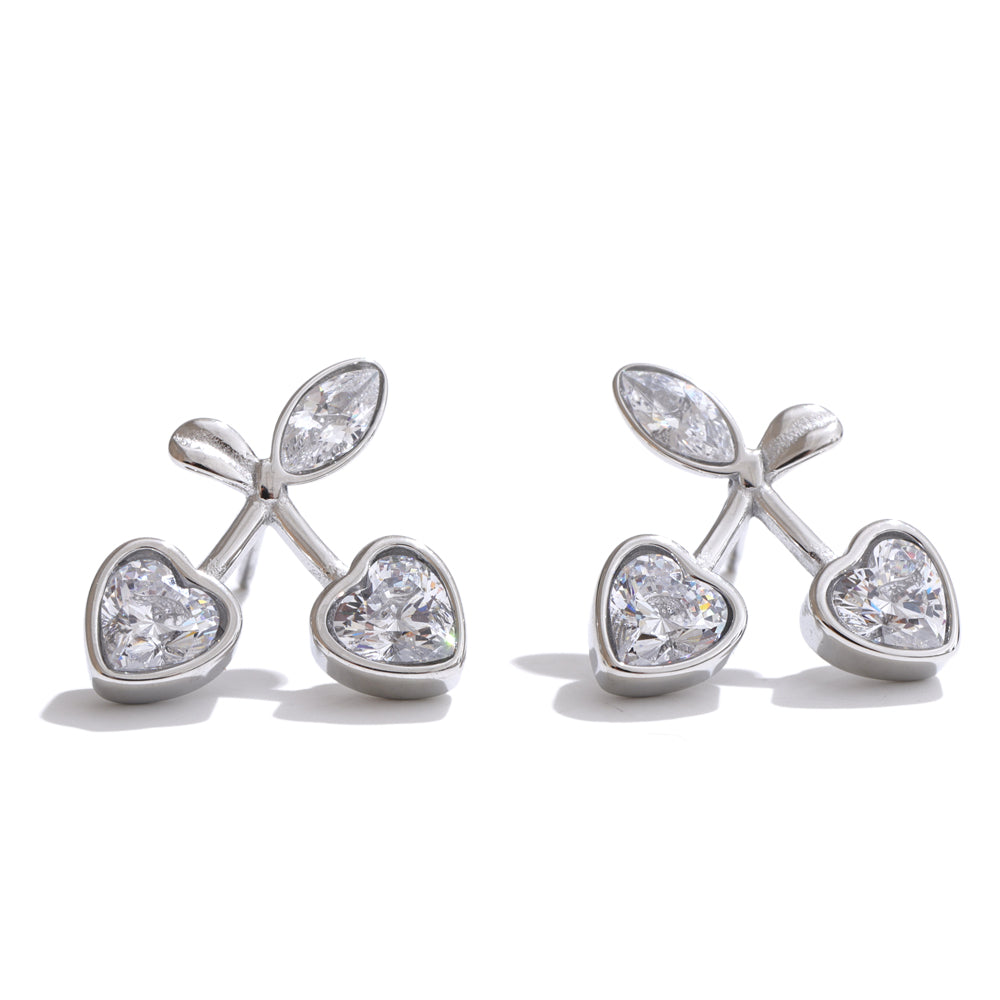Cherry Heart Crystal Stud Earrings