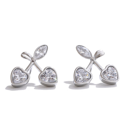 Cherry Heart Crystal Stud Earrings