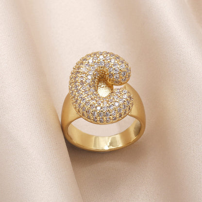 Gold Bubble Letter Initial Ring