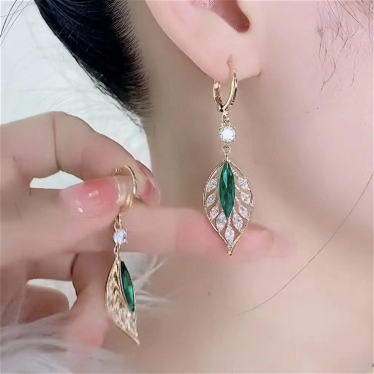 Emerald Leaf Drop Earrings