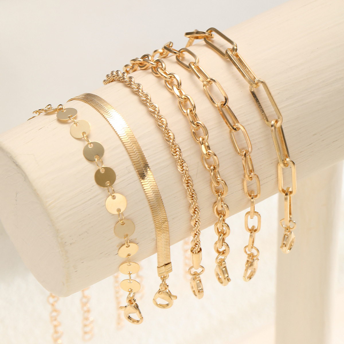 6pc Gold Cuban Chain Bracelet Set