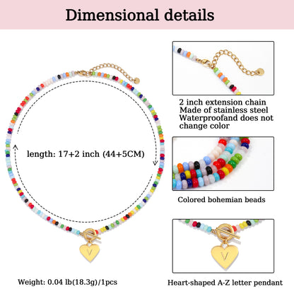 Beaded Heart Initial Pendant Necklace