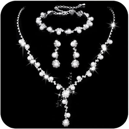 4pc Pearl Rhinestone Bridal Jewelry Set