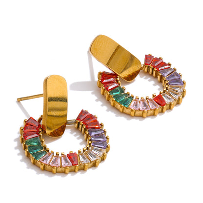 Rainbow Gem Semi-Hoop Earrings