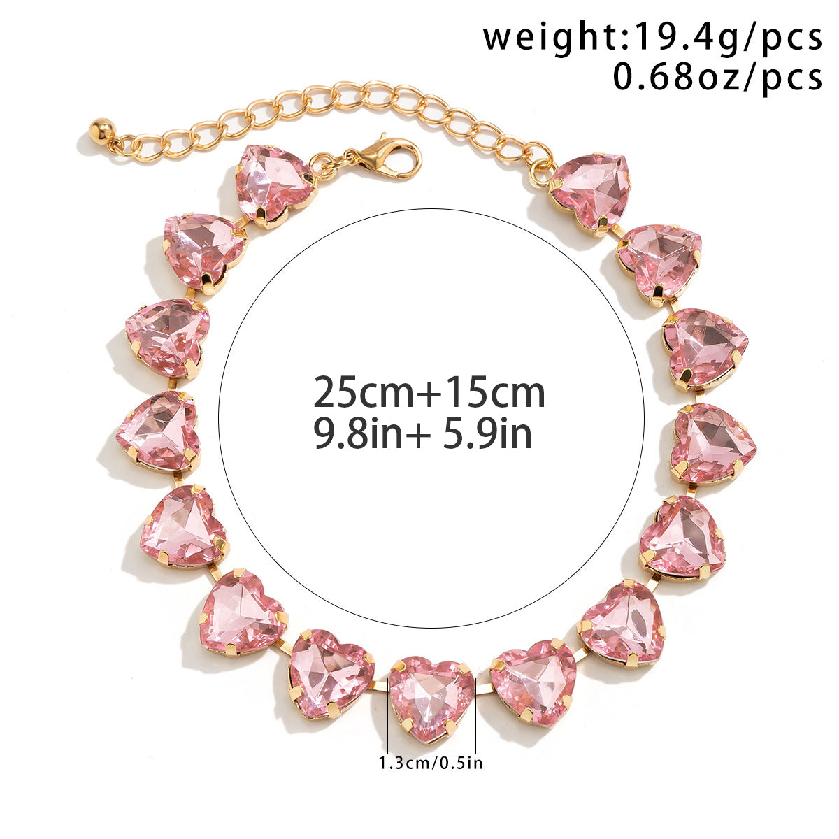 Pink Heart Crystal Choker Necklace