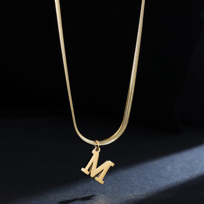 Gold Initial Pendant Snake Chain Necklace