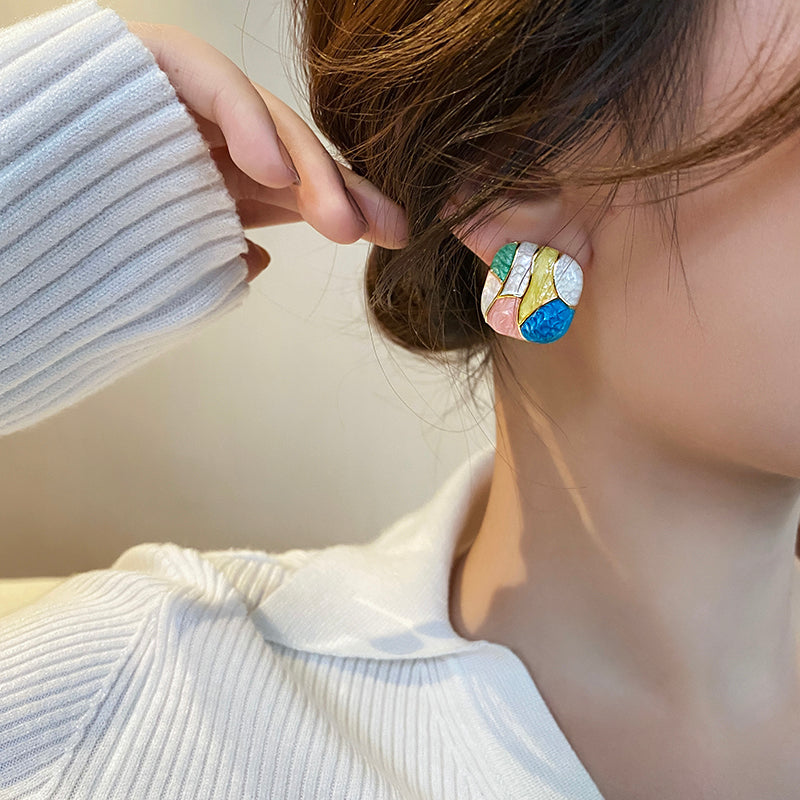 Colorful Enamel Square Stud Earrings