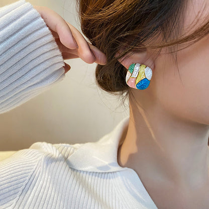 Colorful Enamel Square Stud Earrings
