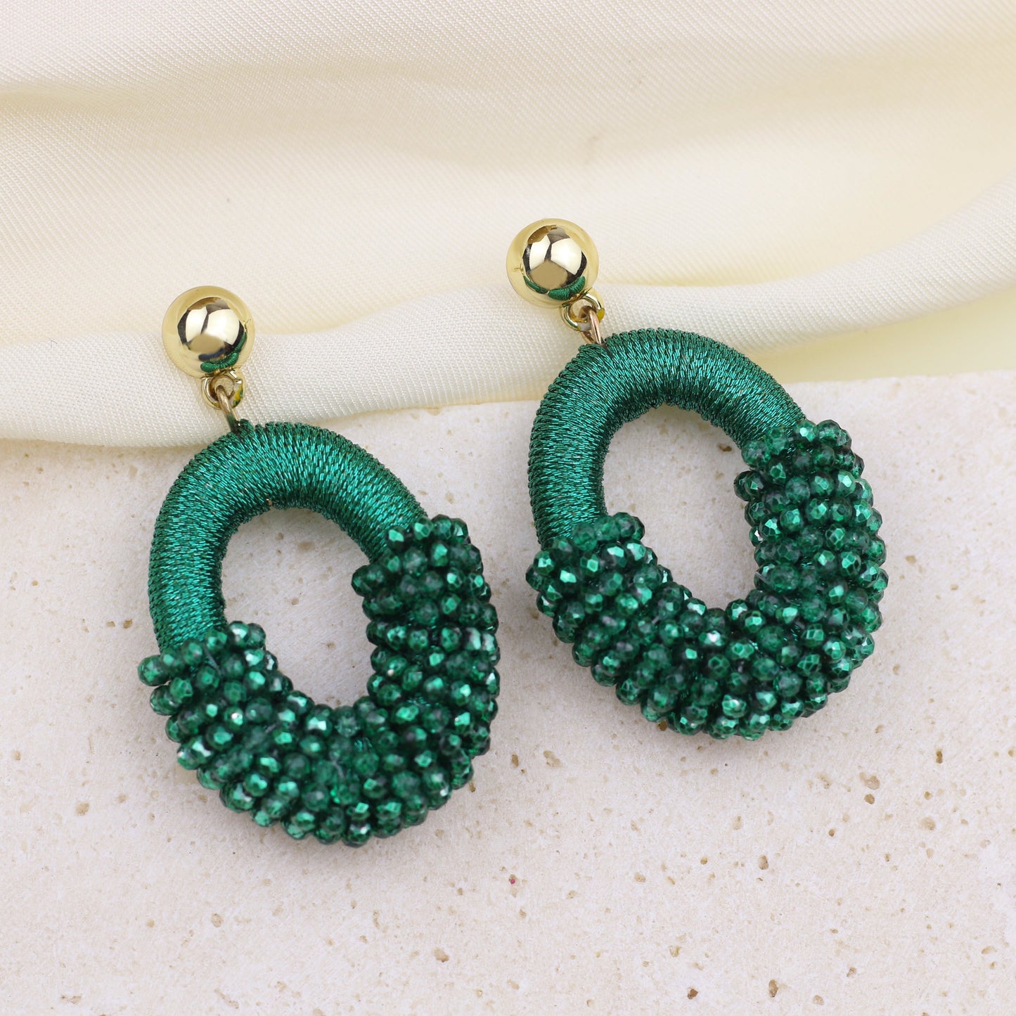 Beaded Gold Cluster Stud Earrings