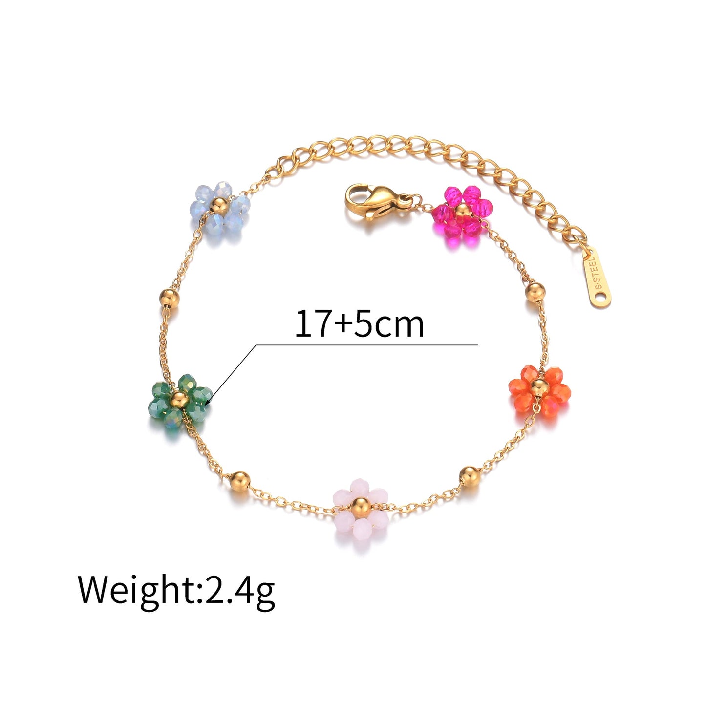 Colorful Beaded Flower Chain Bracelet
