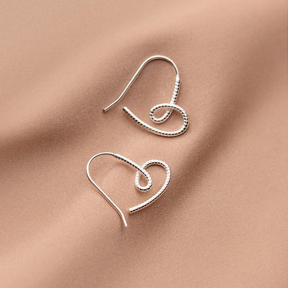 925 Silver Textured Heart Hook Earrings