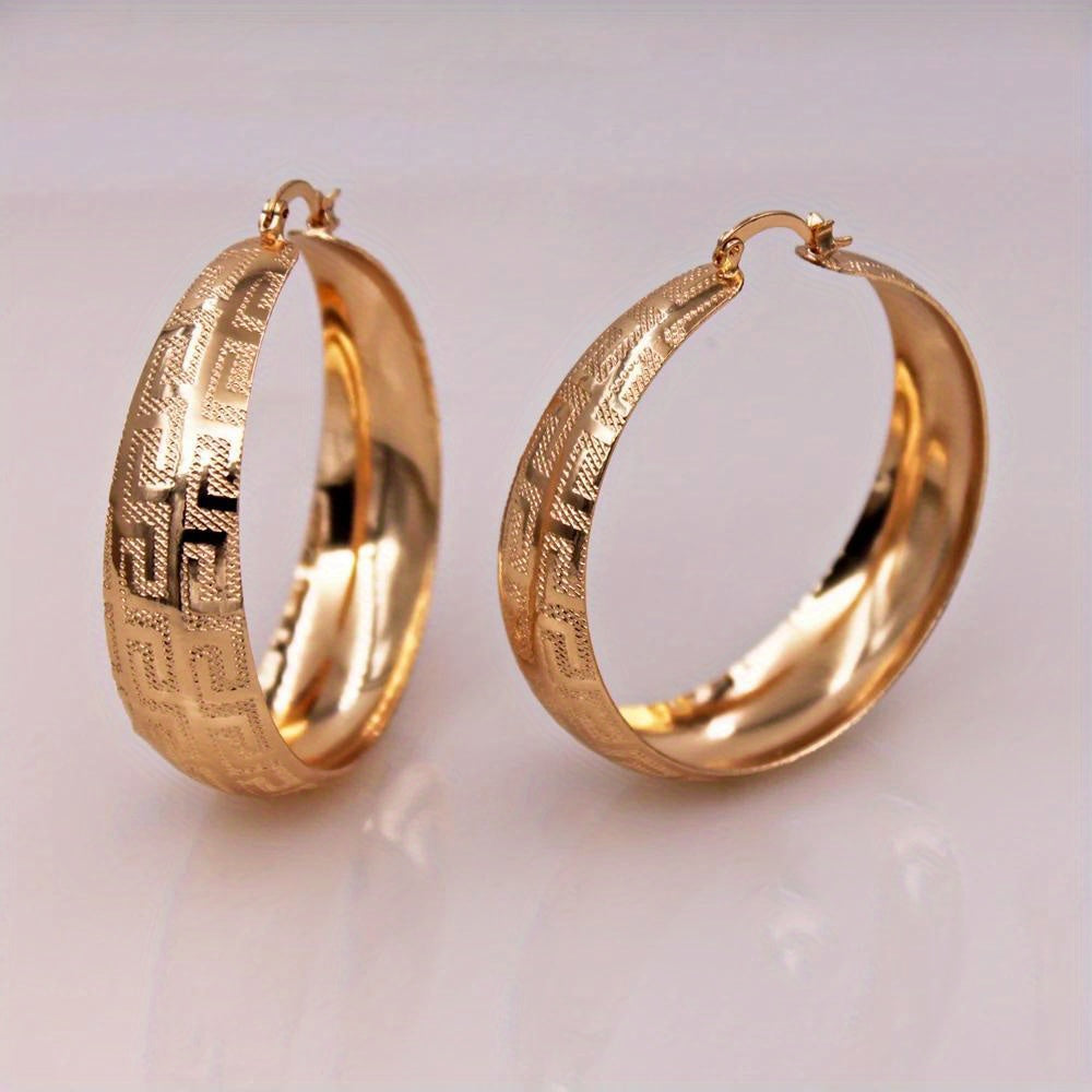 Textured Greek Key Hoop Earrings